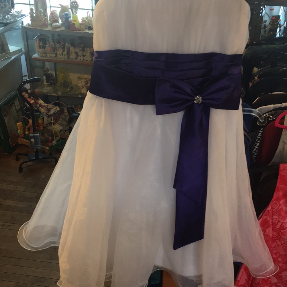White Formal Dress w/ Purple Bow